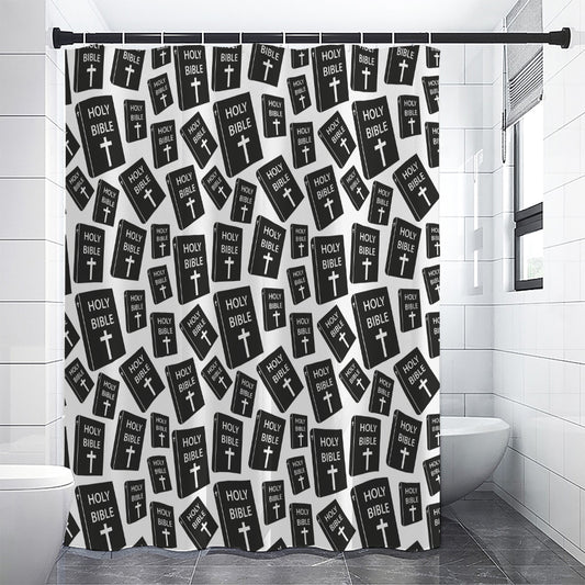 Black And White Holy Bible Pattern Print Shower Curtain