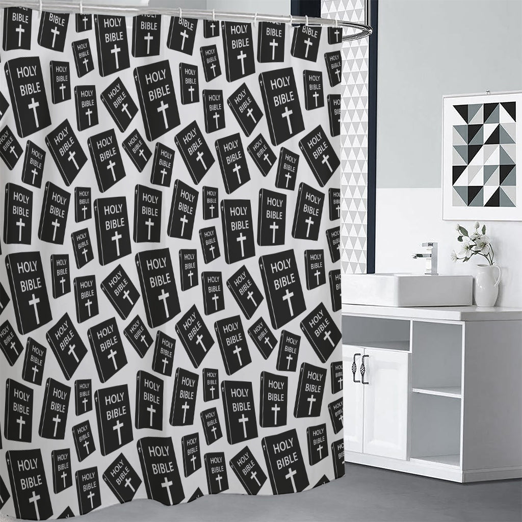 Black And White Holy Bible Pattern Print Shower Curtain