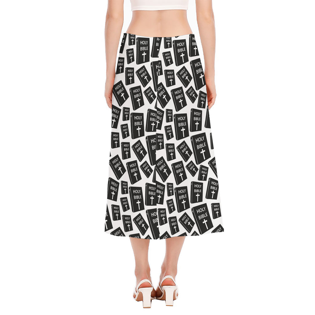 Black And White Holy Bible Pattern Print Side Slit Midi Skirt