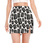 Black And White Holy Bible Pattern Print Side Slit Mini Skirt