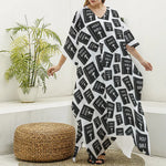 Black And White Holy Bible Pattern Print Silk V-Neck Kaftan Dress