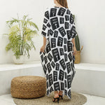 Black And White Holy Bible Pattern Print Silk V-Neck Kaftan Dress