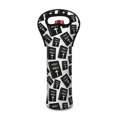 Black And White Holy Bible Pattern Print Single Neoprene Wine Tote