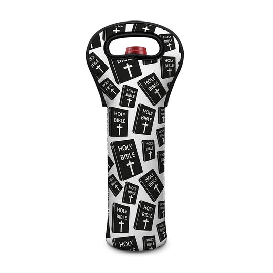 Black And White Holy Bible Pattern Print Single Neoprene Wine Tote