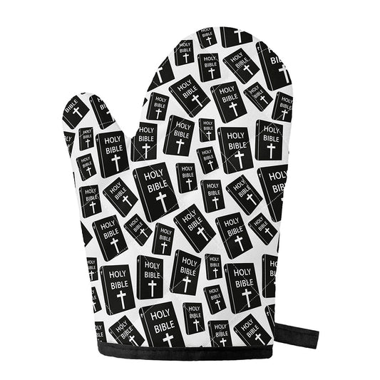 Black And White Holy Bible Pattern Print Single Oven Mitt