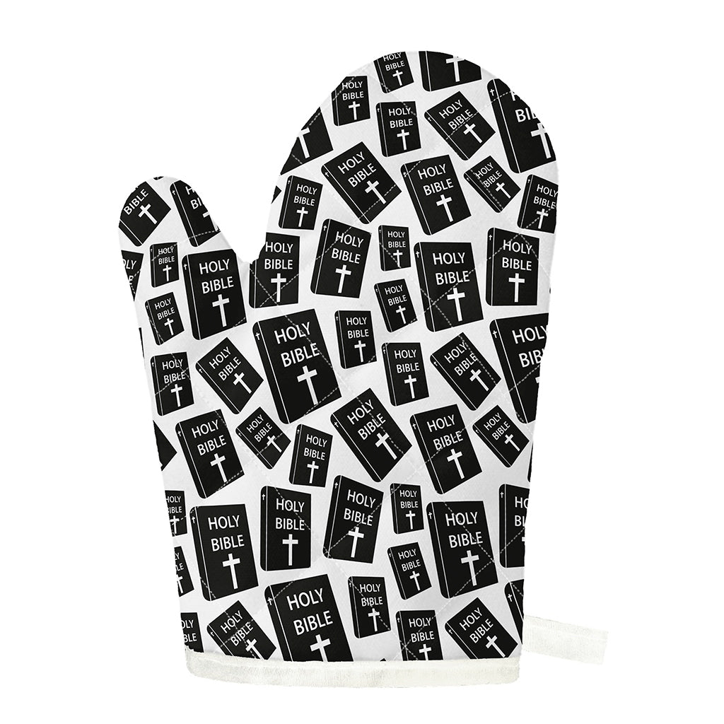 Black And White Holy Bible Pattern Print Single Oven Mitt