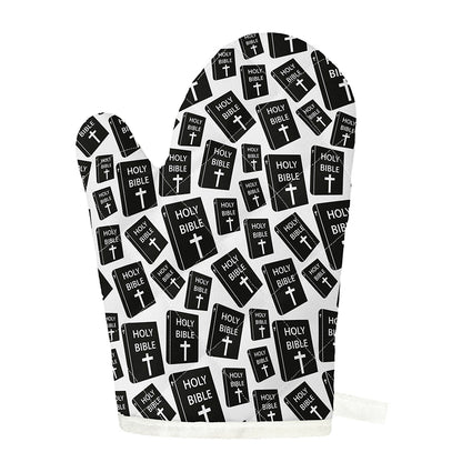 Black And White Holy Bible Pattern Print Single Oven Mitt