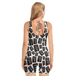 Black And White Holy Bible Pattern Print Sleeveless One Piece Swimsuit