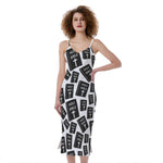 Black And White Holy Bible Pattern Print Slim Fit Midi Cami Dress