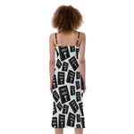 Black And White Holy Bible Pattern Print Slim Fit Midi Cami Dress