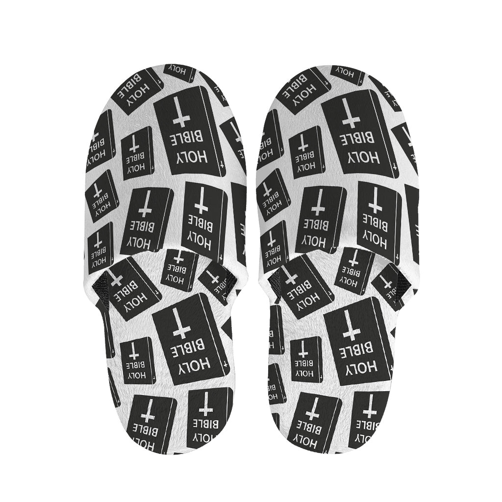 Black And White Holy Bible Pattern Print Slippers