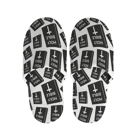 Black And White Holy Bible Pattern Print Slippers