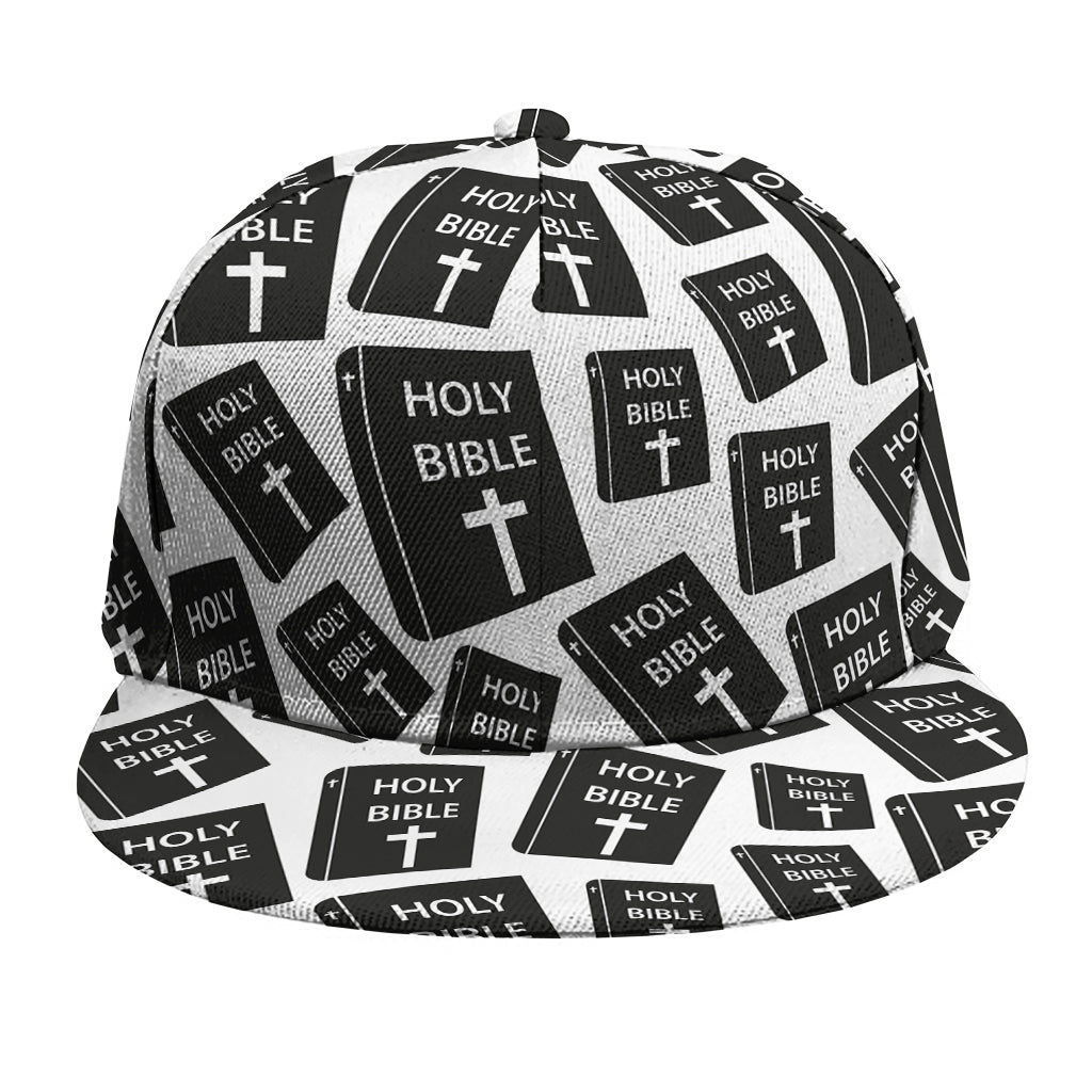 Black And White Holy Bible Pattern Print Snapback Cap