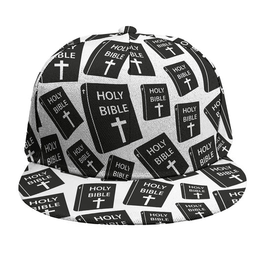 Black And White Holy Bible Pattern Print Snapback Cap