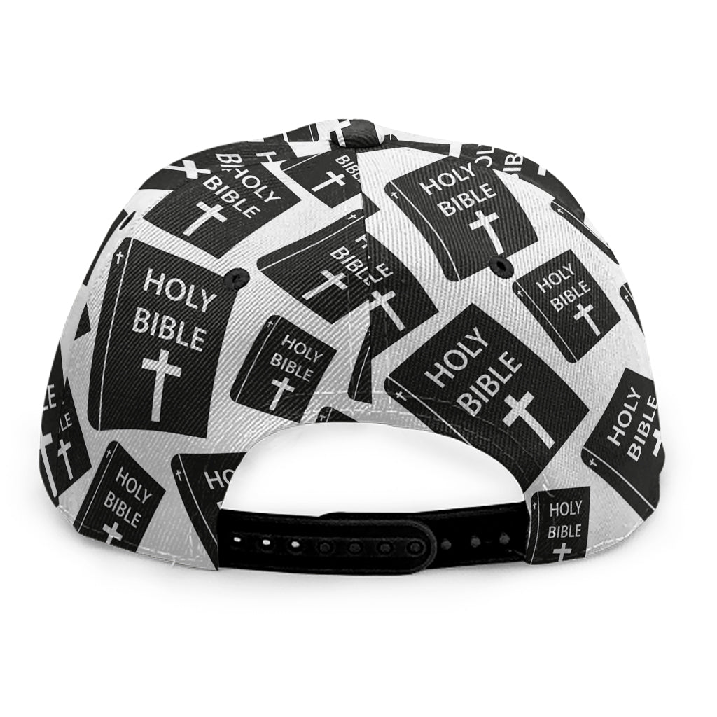 Black And White Holy Bible Pattern Print Snapback Cap