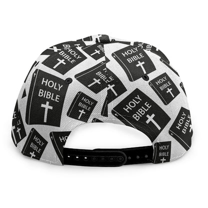 Black And White Holy Bible Pattern Print Snapback Cap