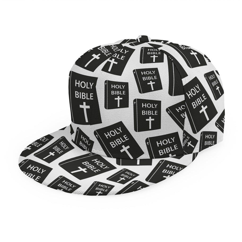 Black And White Holy Bible Pattern Print Snapback Cap