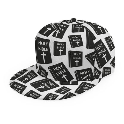 Black And White Holy Bible Pattern Print Snapback Cap