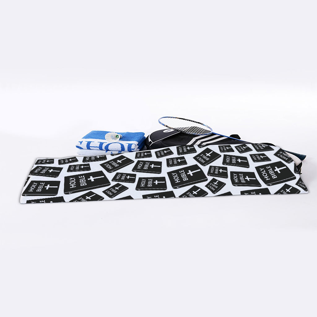 Black And White Holy Bible Pattern Print Sports Towel