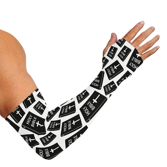 Black And White Holy Bible Pattern Print Sun Protection Arm Sleeves
