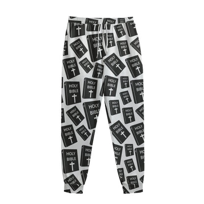 Black And White Holy Bible Pattern Print Sweatpants