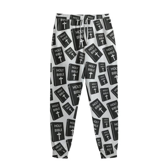 Black And White Holy Bible Pattern Print Sweatpants