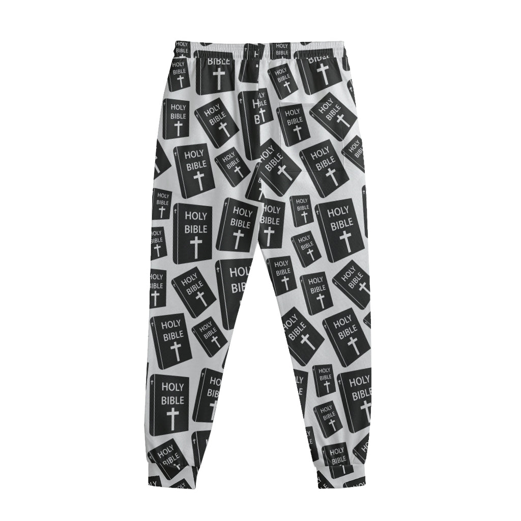 Black And White Holy Bible Pattern Print Sweatpants