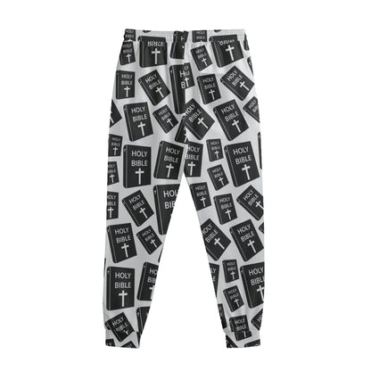 Black And White Holy Bible Pattern Print Sweatpants