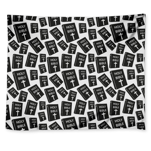 Black And White Holy Bible Pattern Print Tapestry