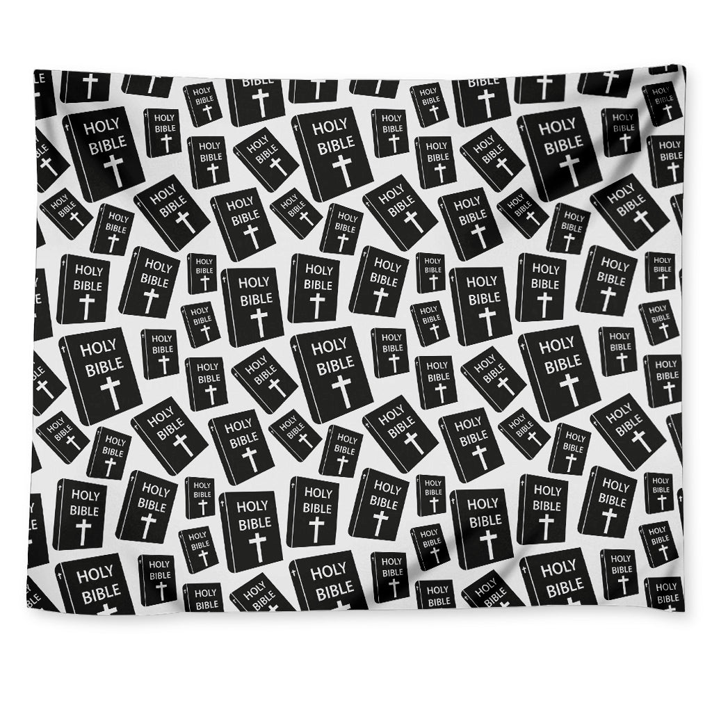 Black And White Holy Bible Pattern Print Tapestry