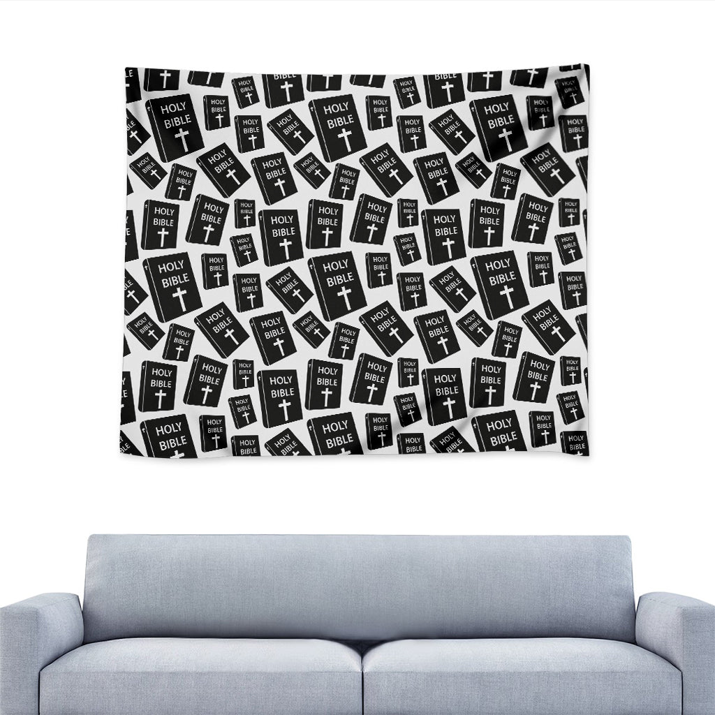 Black And White Holy Bible Pattern Print Tapestry