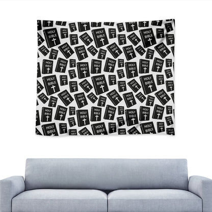 Black And White Holy Bible Pattern Print Tapestry