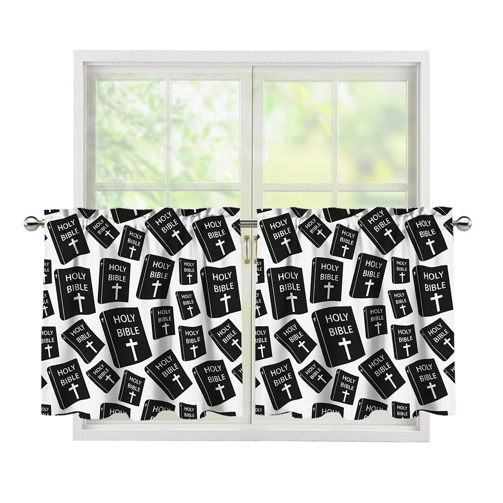 Black And White Holy Bible Pattern Print Tier Curtains
