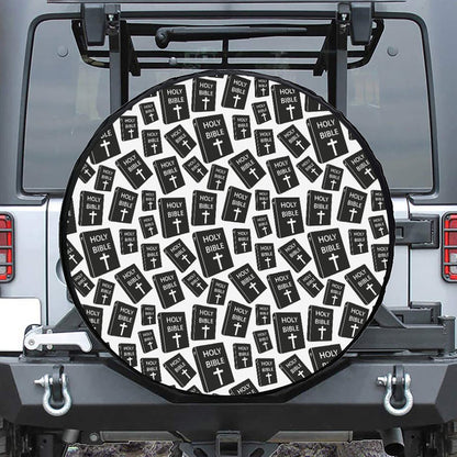 Black And White Holy Bible Pattern Print Tire Cover