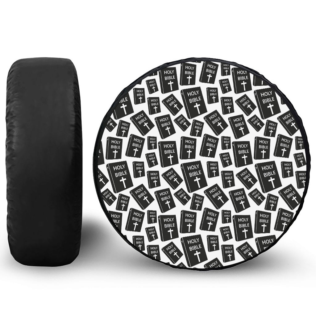 Black And White Holy Bible Pattern Print Tire Cover