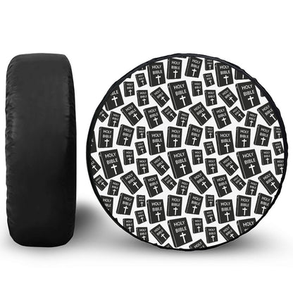Black And White Holy Bible Pattern Print Tire Cover