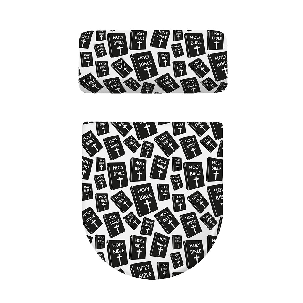 Black And White Holy Bible Pattern Print Toilet Lid And Tank Cover Set
