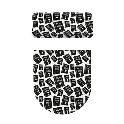 Black And White Holy Bible Pattern Print Toilet Lid And Tank Cover Set