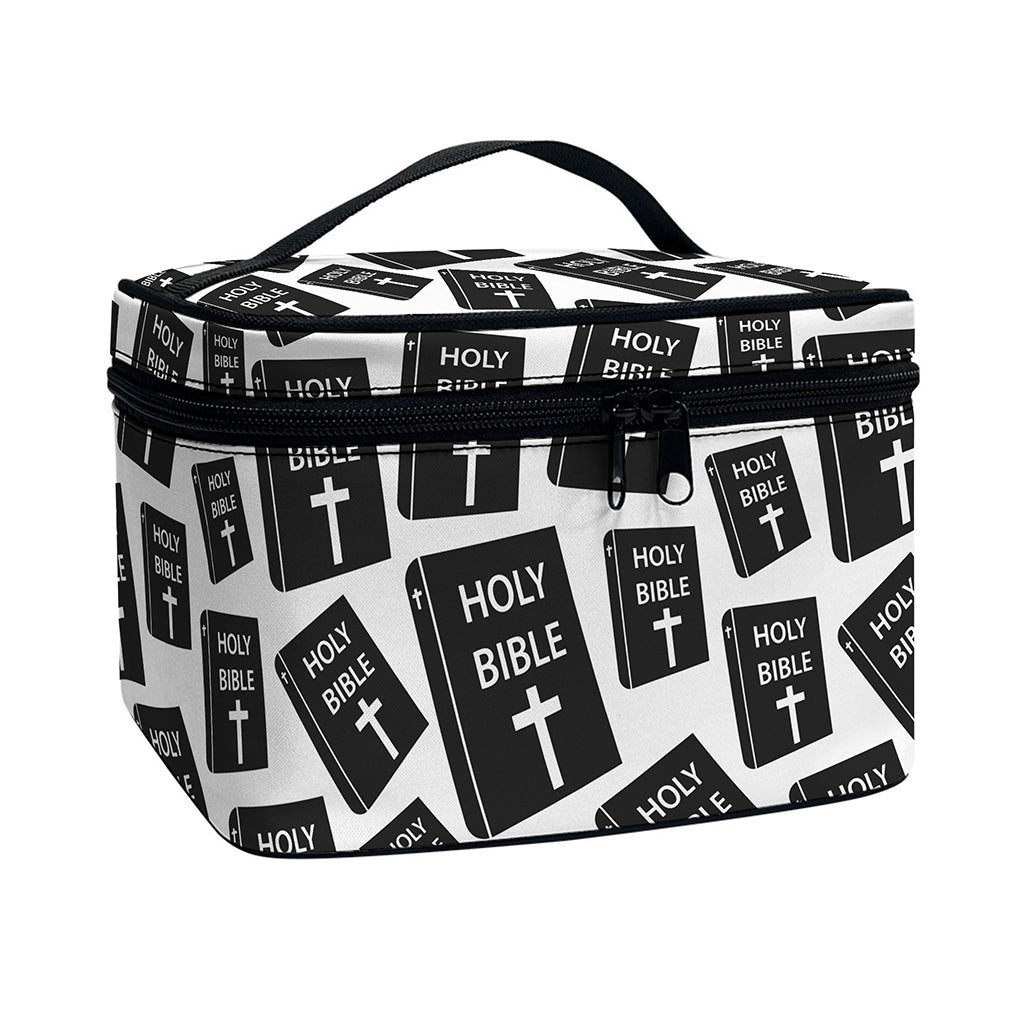Black And White Holy Bible Pattern Print Travel Makeup Bag
