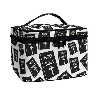 Black And White Holy Bible Pattern Print Travel Makeup Bag