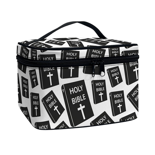 Black And White Holy Bible Pattern Print Travel Makeup Bag