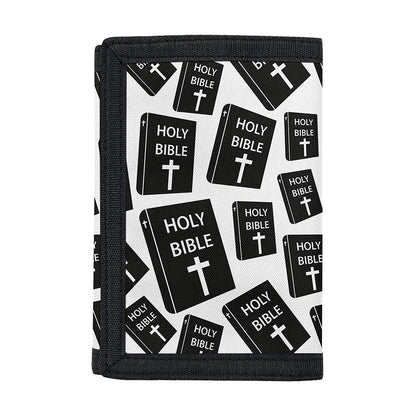 Black And White Holy Bible Pattern Print Trifold Wallet