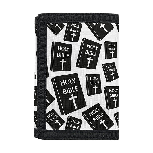 Black And White Holy Bible Pattern Print Trifold Wallet