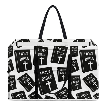 Black And White Holy Bible Pattern Print Utility Tote Bag
