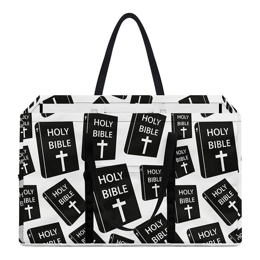 Black And White Holy Bible Pattern Print Utility Tote Bag