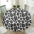 Black And White Holy Bible Pattern Print Waterproof Round Tablecloth