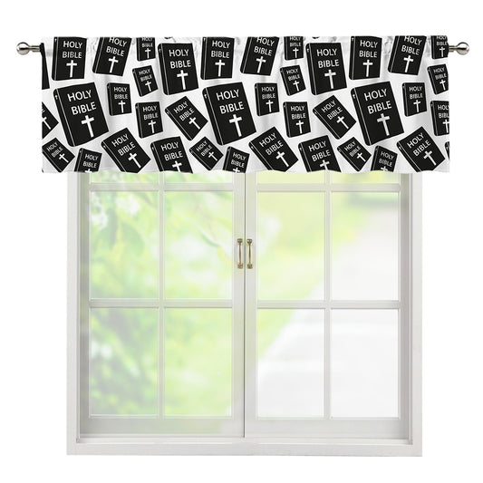 Black And White Holy Bible Pattern Print Window Valance
