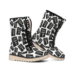 Black And White Holy Bible Pattern Print Winter Boots