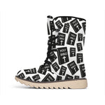 Black And White Holy Bible Pattern Print Winter Boots