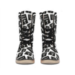 Black And White Holy Bible Pattern Print Winter Boots